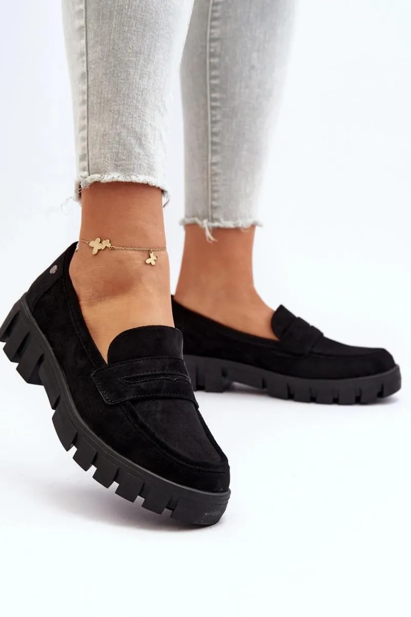 Mokasyny Damskie Zamszowe>Buty damskie Vinceza Damskie Mokasyny Eko Zamszowe Czarne Seravisa