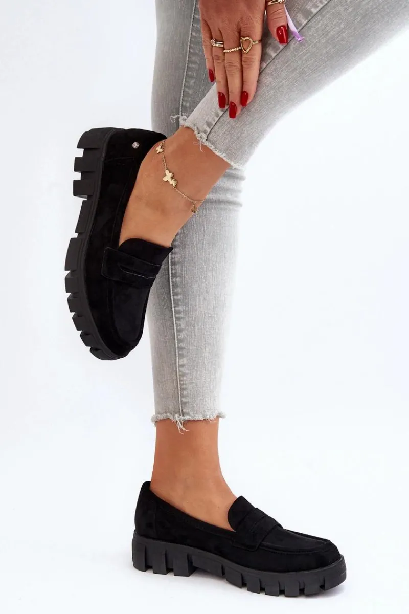 Mokasyny Damskie Zamszowe>Buty damskie Vinceza Damskie Mokasyny Eko Zamszowe Czarne Seravisa