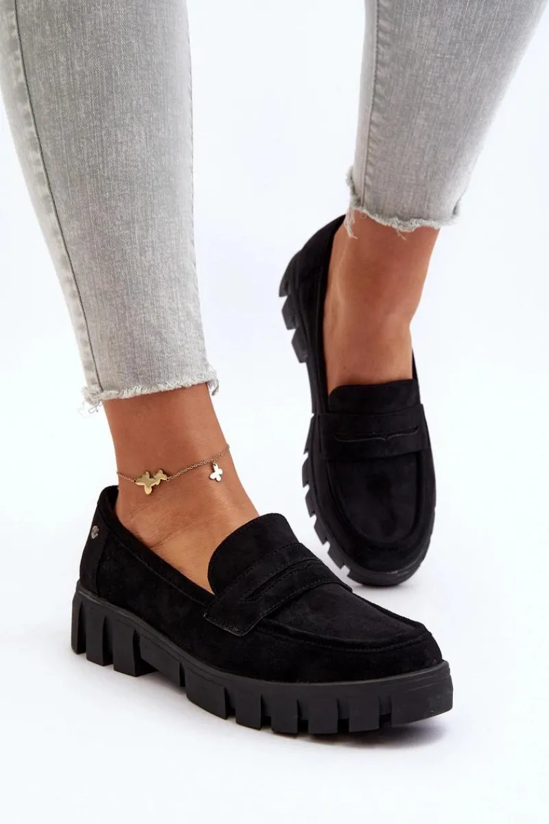 Mokasyny Damskie Zamszowe>Buty damskie Vinceza Damskie Mokasyny Eko Zamszowe Czarne Seravisa