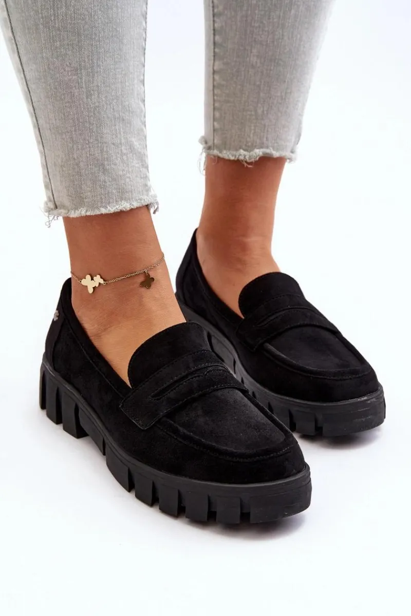 Mokasyny Damskie Zamszowe>Buty damskie Vinceza Damskie Mokasyny Eko Zamszowe Czarne Seravisa