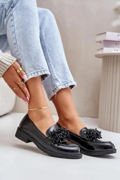 Best Damskie Mokasyny Lakierowane S.Barski HY369A Czarne Damskie Mokasyny Płaskie|Mokasyny Damskie Lakierowane