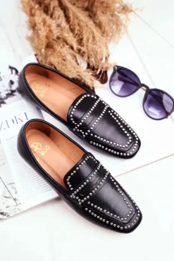 Best Boto Damskie Mokasyny Lordsy Czarne Dżety Harriet