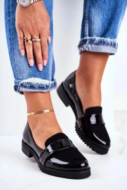 Clearance Boto Damskie Mokasyny Lordsy Lakierowana Skóra Czarne Nicole 2589