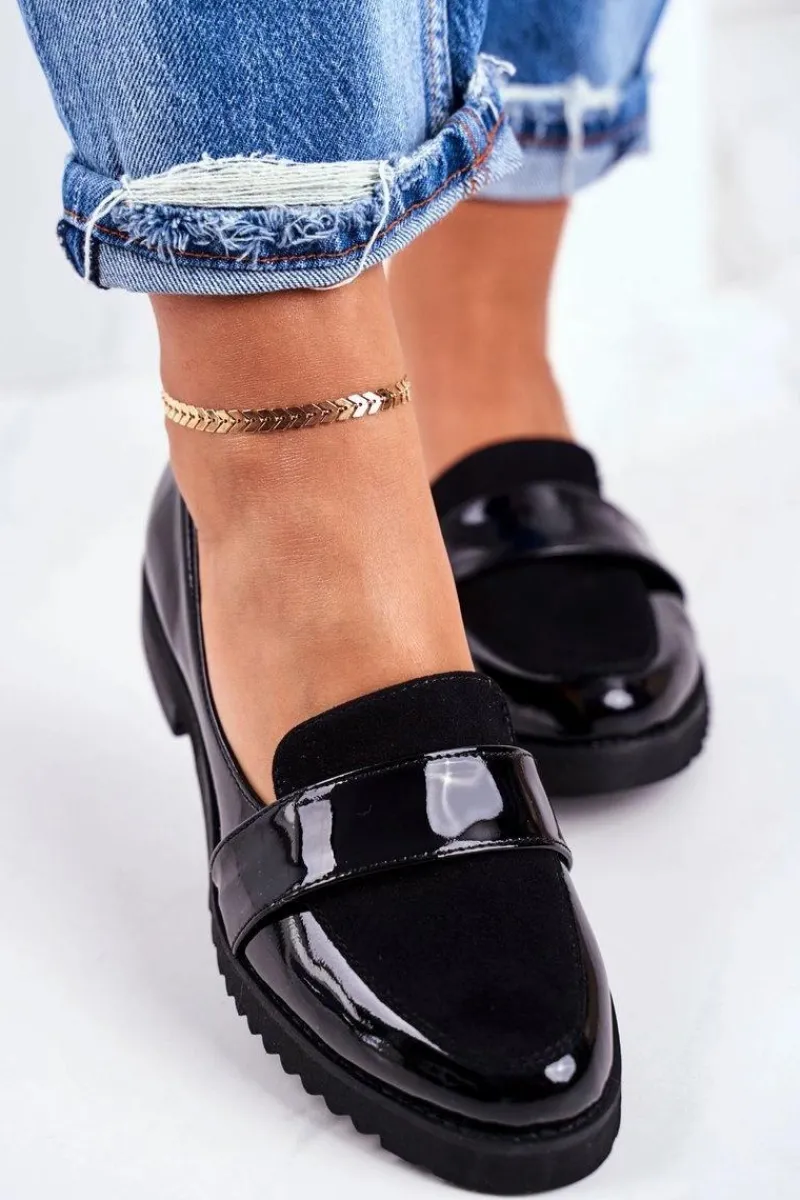 Clearance Boto Damskie Mokasyny Lordsy Lakierowana Skóra Czarne Nicole 2589