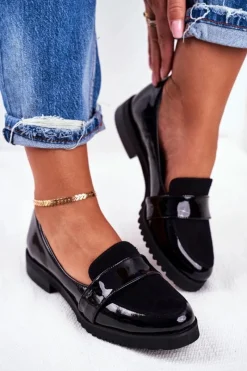 Clearance Boto Damskie Mokasyny Lordsy Lakierowana Skóra Czarne Nicole 2589