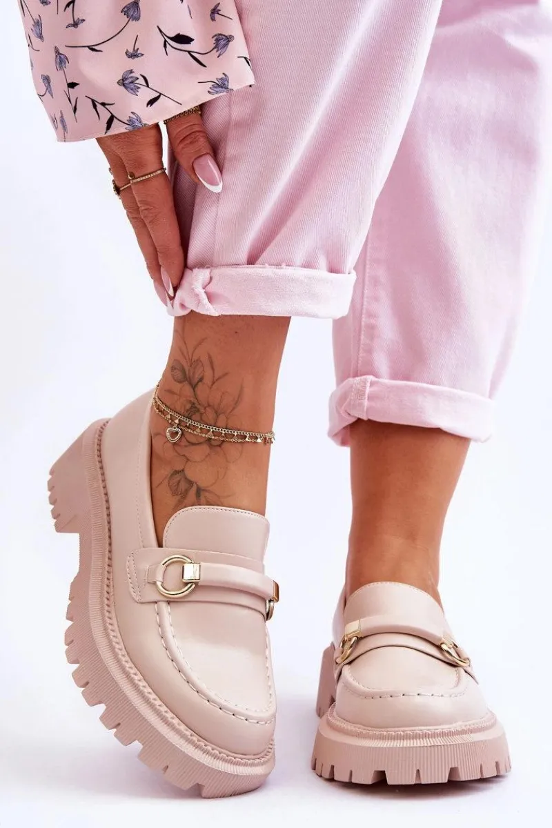 Boto Damskie Mokasyny Na Masywnej Platformie Beżowe Calypso