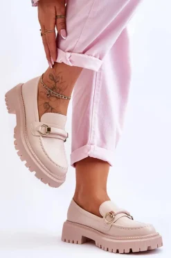 Boto Damskie Mokasyny Na Masywnej Platformie Beżowe Calypso