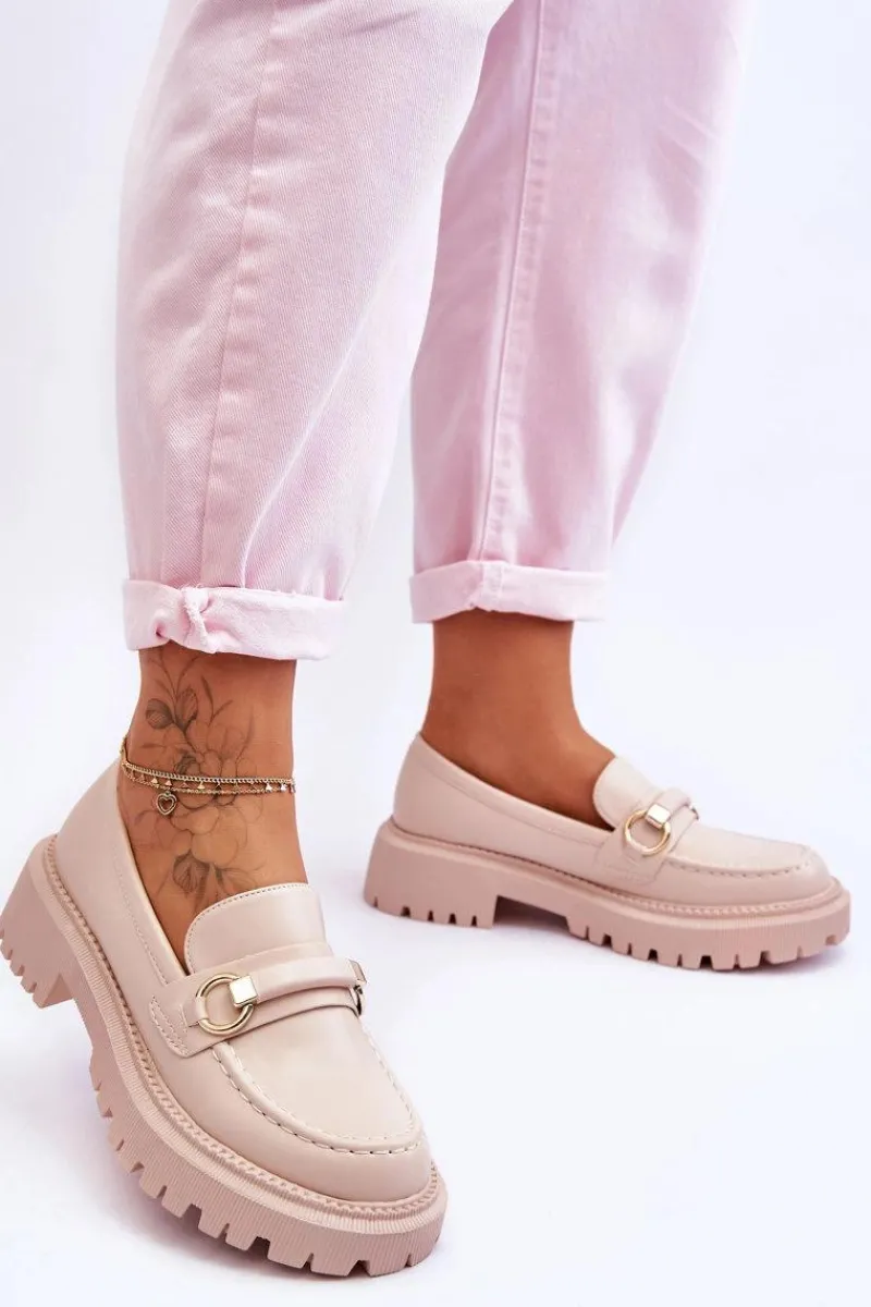 Boto Damskie Mokasyny Na Masywnej Platformie Beżowe Calypso