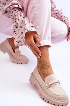 Boto Damskie Mokasyny Na Masywnej Platformie Beżowe Calypso