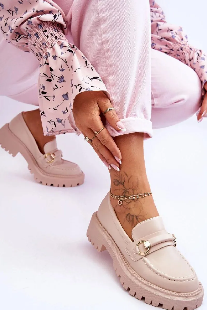 Boto Damskie Mokasyny Na Masywnej Platformie Beżowe Calypso