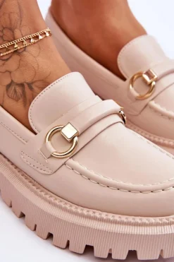 Boto Damskie Mokasyny Na Masywnej Platformie Beżowe Calypso