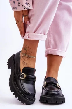 Mokasyny Damskie Skórzane|Mokasyny Na Platformie>Boto Damskie Mokasyny Na Masywnej Platformie Czarne Calypso