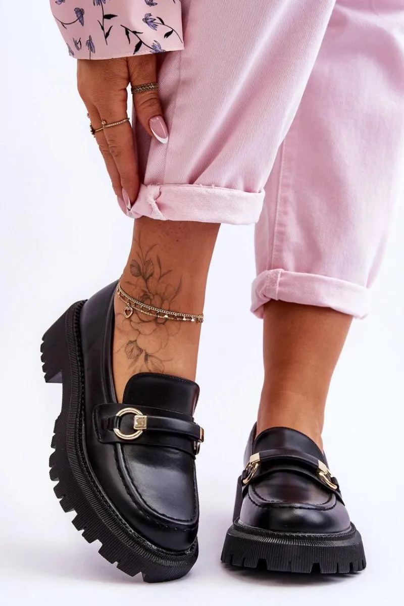 Mokasyny Damskie Skórzane|Mokasyny Na Platformie>Boto Damskie Mokasyny Na Masywnej Platformie Czarne Calypso