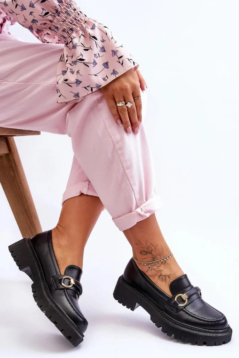 Mokasyny Damskie Skórzane|Mokasyny Na Platformie>Boto Damskie Mokasyny Na Masywnej Platformie Czarne Calypso