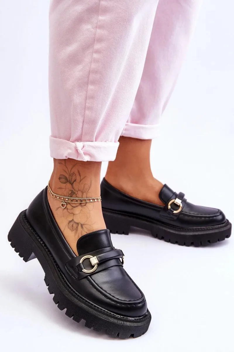 Mokasyny Damskie Skórzane|Mokasyny Na Platformie>Boto Damskie Mokasyny Na Masywnej Platformie Czarne Calypso