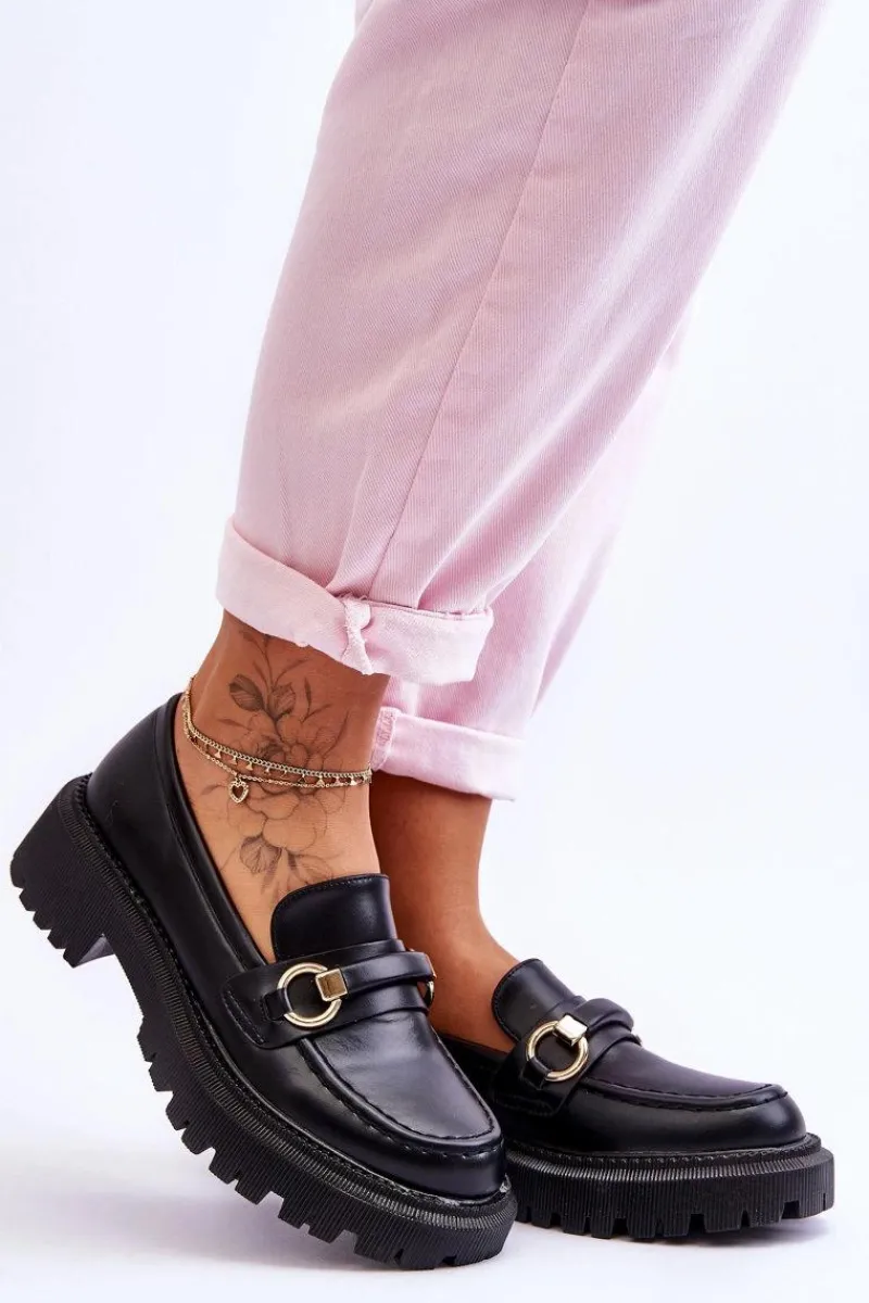 Mokasyny Damskie Skórzane|Mokasyny Na Platformie>Boto Damskie Mokasyny Na Masywnej Platformie Czarne Calypso