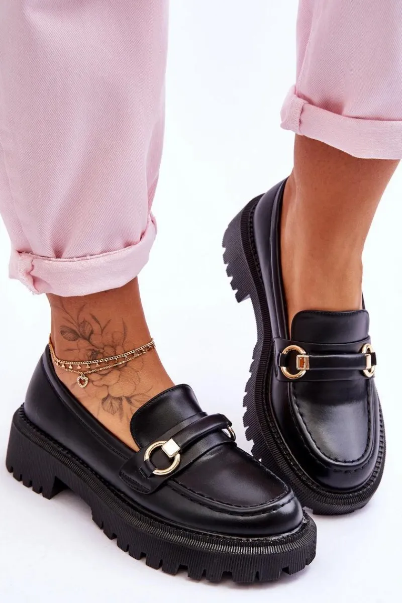 Mokasyny Damskie Skórzane|Mokasyny Na Platformie>Boto Damskie Mokasyny Na Masywnej Platformie Czarne Calypso