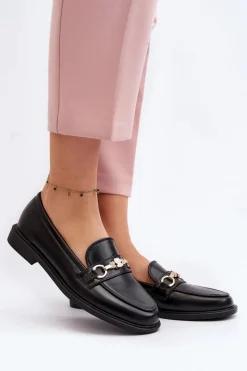 New Damskie Mokasyny Na Płaskim Obcasie Eko Skórzane Czarne Vimedia Damskie Mokasyny Damskie Skórzane