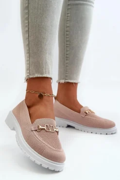 Evento Damskie Mokasyny Na Płaskim Obcasie Ze Złotym Detalem Różowe Limentia