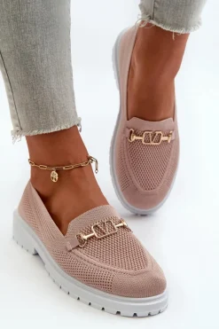 Evento Damskie Mokasyny Na Płaskim Obcasie Ze Złotym Detalem Różowe Limentia