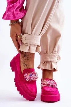 Hot Damskie Mokasyny Na Platformie Z Ozdobami Fuksja Brenda Damskie Mokasyny Na Platformie|Mokasyny Damskie Zamszowe