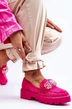 Hot Damskie Mokasyny Na Platformie Z Ozdobami Fuksja Brenda Damskie Mokasyny Na Platformie|Mokasyny Damskie Zamszowe