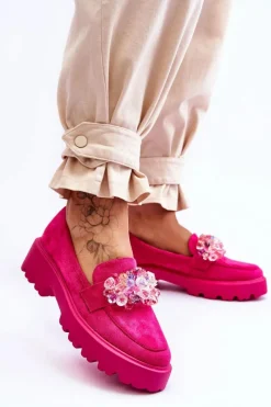 Hot Damskie Mokasyny Na Platformie Z Ozdobami Fuksja Brenda Damskie Mokasyny Na Platformie|Mokasyny Damskie Zamszowe