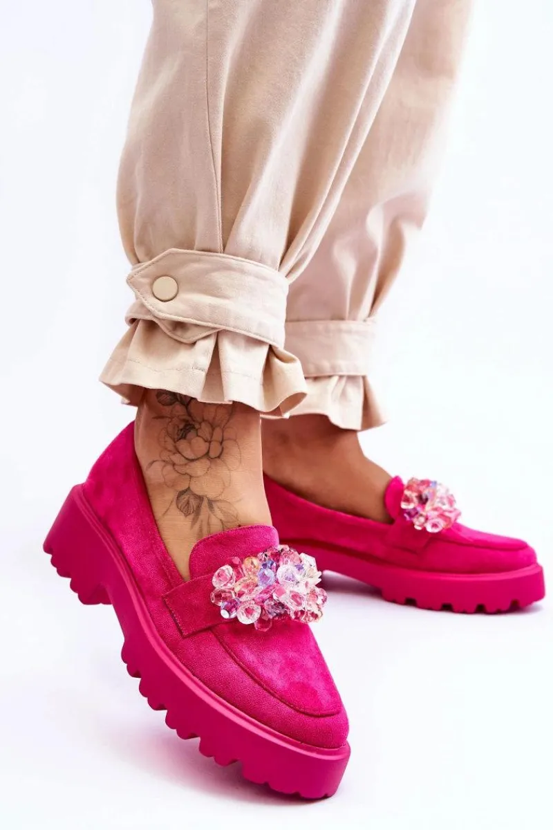 Hot Damskie Mokasyny Na Platformie Z Ozdobami Fuksja Brenda Damskie Mokasyny Na Platformie|Mokasyny Damskie Zamszowe