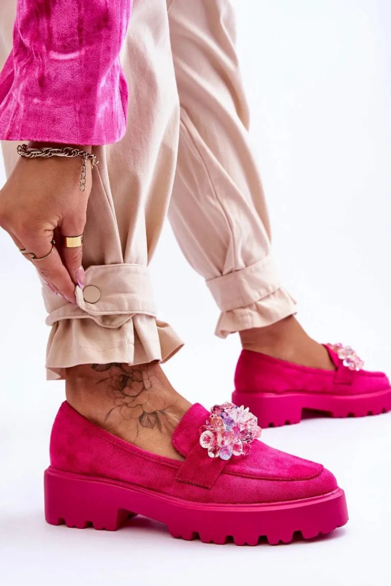 Hot Damskie Mokasyny Na Platformie Z Ozdobami Fuksja Brenda Damskie Mokasyny Na Platformie|Mokasyny Damskie Zamszowe