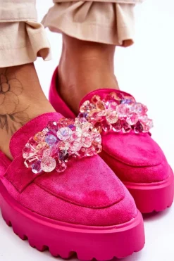 Hot Damskie Mokasyny Na Platformie Z Ozdobami Fuksja Brenda Damskie Mokasyny Na Platformie|Mokasyny Damskie Zamszowe