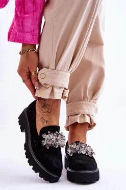 Online Boto Damskie Mokasyny Na Platformie Z Ozdobami Czarne Brenda