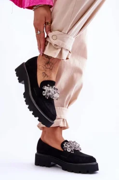 Online Boto Damskie Mokasyny Na Platformie Z Ozdobami Czarne Brenda