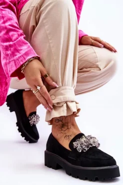 Online Boto Damskie Mokasyny Na Platformie Z Ozdobami Czarne Brenda