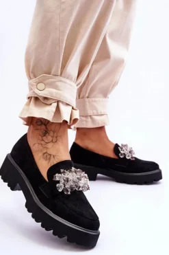 Online Boto Damskie Mokasyny Na Platformie Z Ozdobami Czarne Brenda