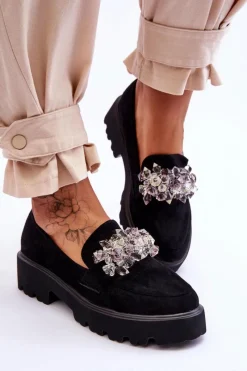 Online Boto Damskie Mokasyny Na Platformie Z Ozdobami Czarne Brenda