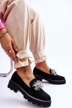 Online Boto Damskie Mokasyny Na Platformie Z Ozdobami Czarne Brenda