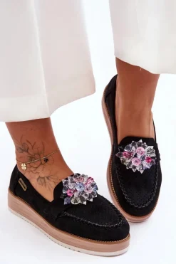Sale Damskie Mokasyny Na Platformie Z Kamieniami Czarne Elonore Damskie Mokasyny Na Platformie|Mokasyny Damskie Zamszowe