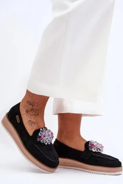 Sale Damskie Mokasyny Na Platformie Z Kamieniami Czarne Elonore Damskie Mokasyny Na Platformie|Mokasyny Damskie Zamszowe