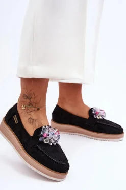 Sale Damskie Mokasyny Na Platformie Z Kamieniami Czarne Elonore Damskie Mokasyny Na Platformie|Mokasyny Damskie Zamszowe