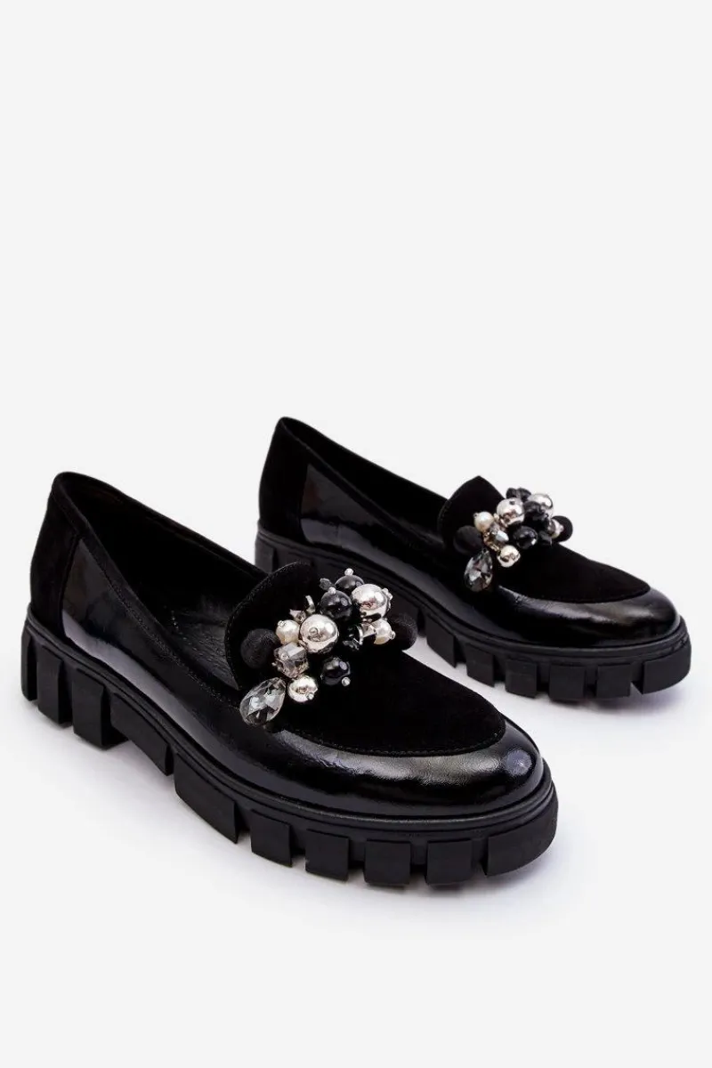 Outlet Damskie Mokasyny Na Platformie 2392 Czarne Damskie Mokasyny Damskie Lakierowane|Mokasyny Na Platformie