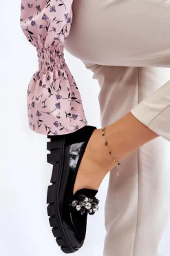 Outlet Damskie Mokasyny Na Platformie 2392 Czarne Damskie Mokasyny Damskie Lakierowane|Mokasyny Na Platformie