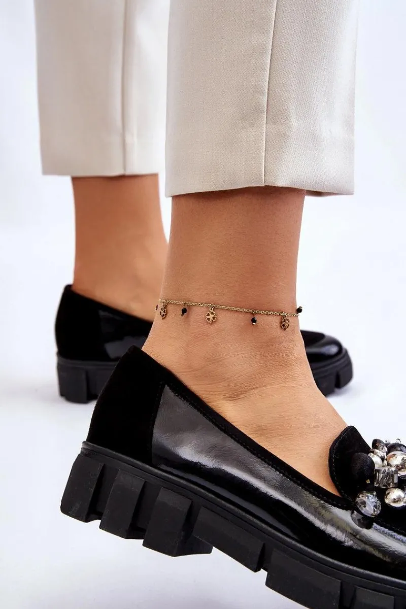 Outlet Damskie Mokasyny Na Platformie 2392 Czarne Damskie Mokasyny Damskie Lakierowane|Mokasyny Na Platformie