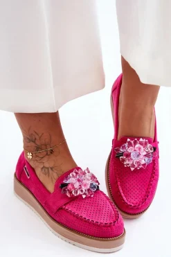 Mokasyny Na Platformie|Mokasyny Damskie Zamszowe>Boto Damskie Mokasyny Na Platformie Z Kamieniami Fuksja Elonore