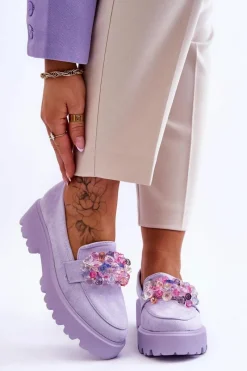 Mokasyny Na Platformie|Mokasyny Damskie Zamszowe>Boto Damskie Mokasyny Na Platformie Z Ozdobami Fioletowe Brenda