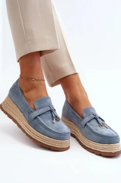 Best Damskie Mokasyny Na Plecionej Podeszwie Niebieskie Torresia Damskie Mokasyny Damskie Zamszowe