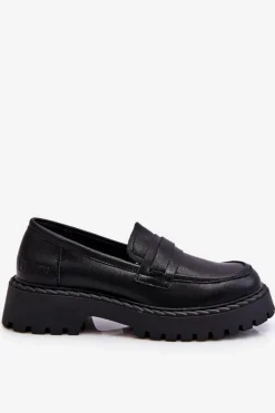 Online Damskie Mokasyny Półbuty Skórzane Big Star LL274458 Czarne Damskie Półbuty Skórzane|Mokasyny Damskie Skórzane