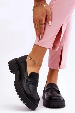 Online Damskie Mokasyny Półbuty Skórzane Big Star LL274458 Czarne Damskie Półbuty Skórzane|Mokasyny Damskie Skórzane