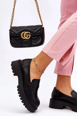 Online Damskie Mokasyny Półbuty Skórzane Big Star LL274458 Czarne Damskie Półbuty Skórzane|Mokasyny Damskie Skórzane