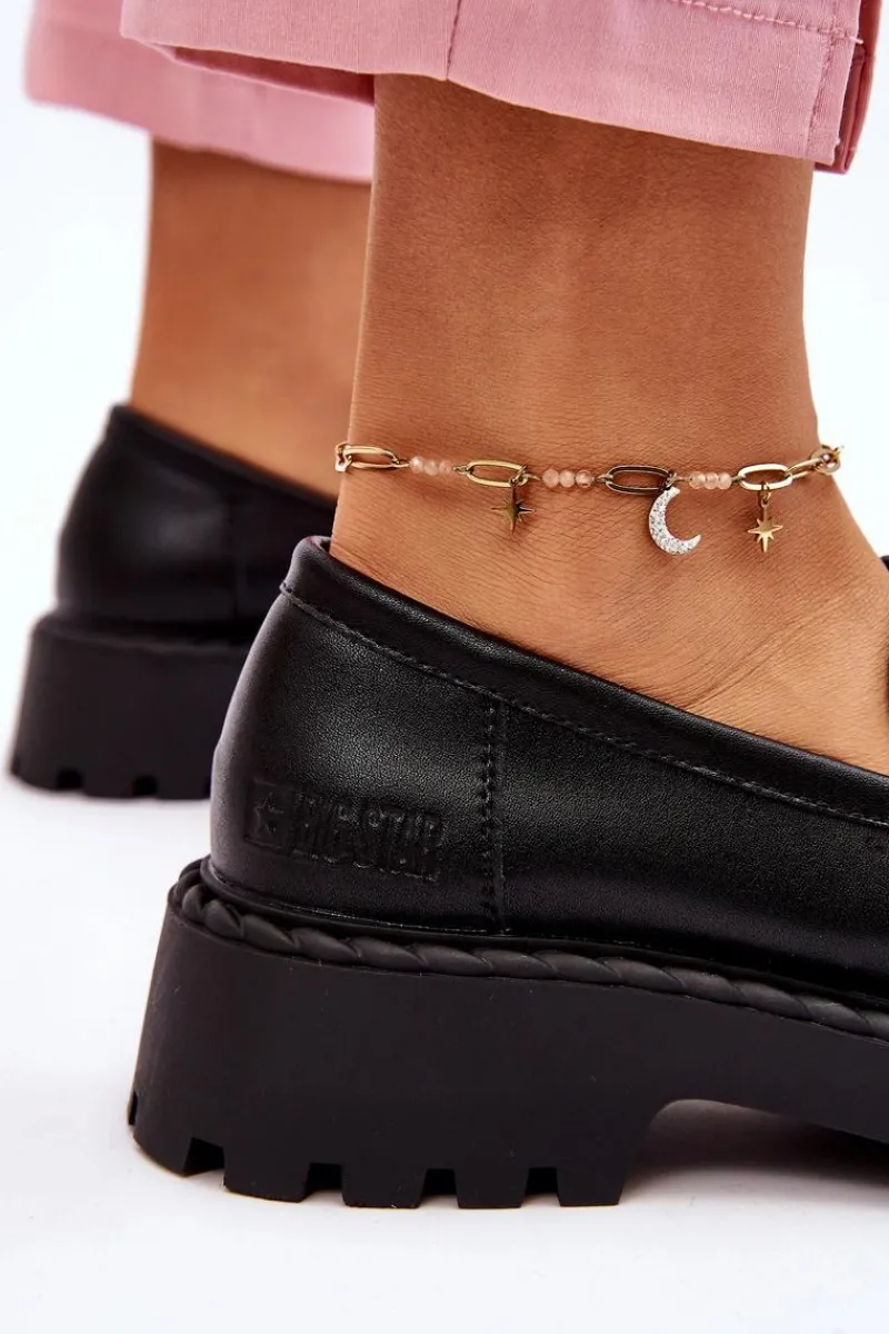 Online Damskie Mokasyny Półbuty Skórzane Big Star LL274458 Czarne Damskie Półbuty Skórzane|Mokasyny Damskie Skórzane