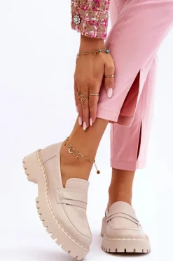 New Big Star Shoes Damskie Mokasyny Półbuty Skórzane Big Star LL274457 Beżowe